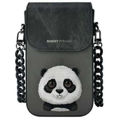 Set aksesorësh Nimmy Friends, 3 në 1, portofol dhe çantë telefoni, me panda, i zi