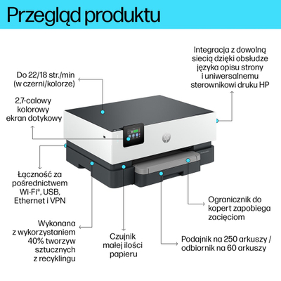 Инкџет печатач HP OfficeJet Pro 9110b, во боја, безжичен, сив