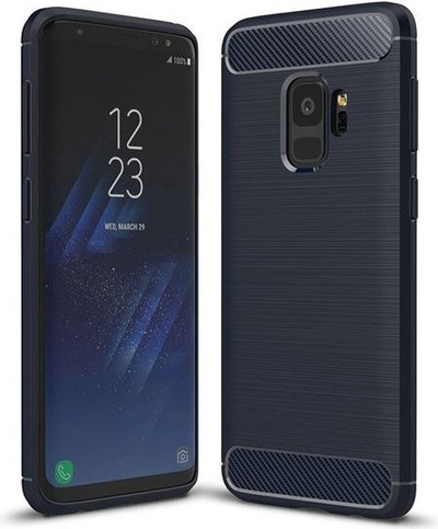 Kapak telefoni Carbon Case për Samsung Galaxy S9, gomë mbrojtëse, strukturë karbon, blu e errët