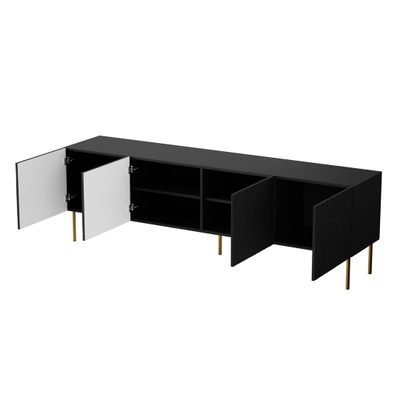 Komodë TV Cama Meble Jungle, 190x40.5x59.5cm, PAL MDF, e zezë mat me këmbë ari