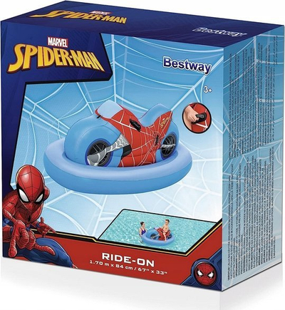 Motor pishine Bestway Marvel Spider Man Ride On, 170 x 84 cm, për kalamaj 3+, blu e kuqe