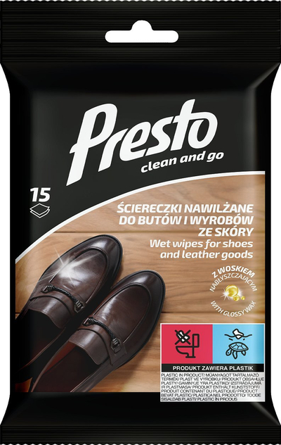 Shirita të lagur Presto për këpucë dhe lëkurë, 15 copa
