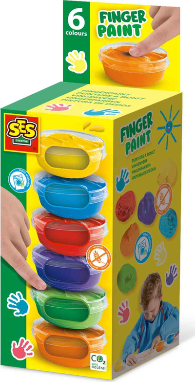 Ngjyra gishti SES Creative Fingerpaint, set me 6 ngjyra, 45 ml
