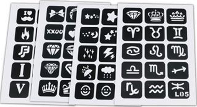Set kozmetik për kalamaj Set For Making Tattoos, tatuazhe të përkohshme, glitter për thonj, shumëngjyrësh