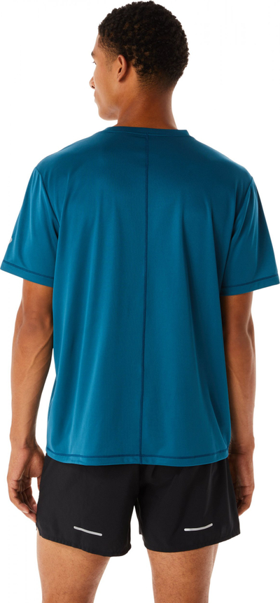Bluzë sportive ASICS FUJITRAIL LOGO SS TOP për burra, thahet shpejt, blu e errët
