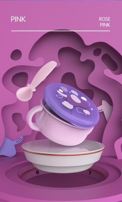 Enë snacks 2 në 1 me lugë, plastike, e vjollcë