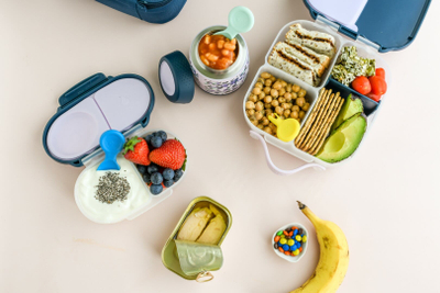 Kuti ushqimi b.box Mini Snack Box, 2 ndarje, e papërshkueshme nga lëngjet, gri blue slate