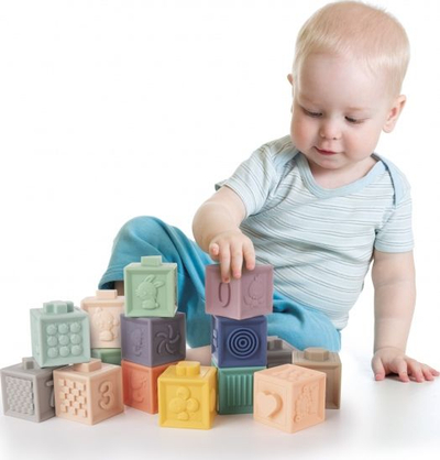 Lodër senzoriale me blloqe Canpol Babies, set me 12 copë, 6m+, shumëngjyrëshe