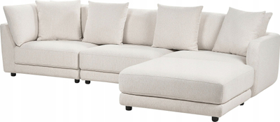 Divan Beliani Sigtuna, 3 vende me ottoman, stof poliestër, bezhë e çelët