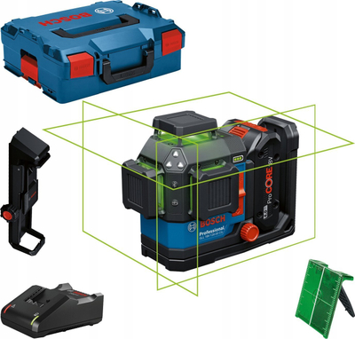 Lazer kryq Bosch GLL 18V-120-33 CG, rreze jeshile 360°, bateri 4Ah, jeshil