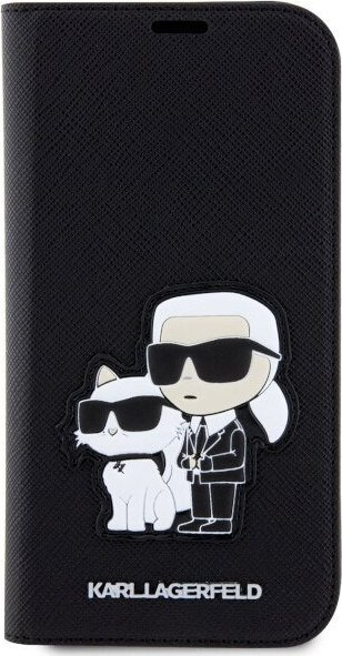 Këllf telefoni Karl Lagerfeld NFT Saffiano për iPhone 14, kapak portofol, i zi