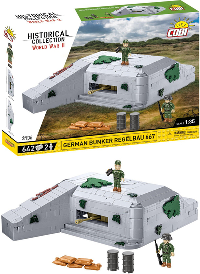 Set lodër ndërtimi COBI Historical Collection WWII Regelbau 667, bunker gjerman, model koleksionues