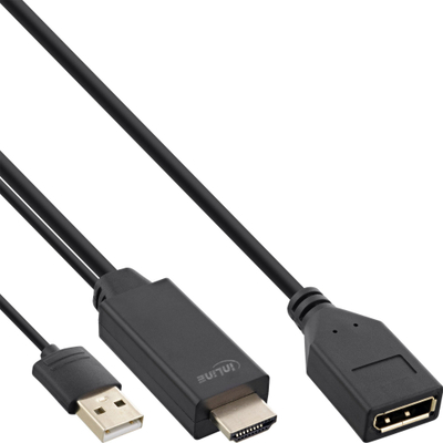 Kabllo konvertuese InLine HDMI në DisplayPort, 4K, 0.3m, e zezë