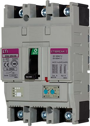 Çelës automatik ETI ETIBREAK 2 EB2 250 4P, 250A, 25kA, gri