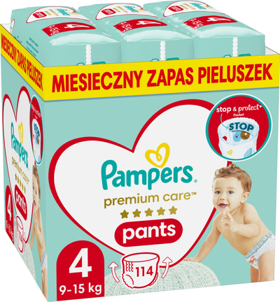 Пелени гаќички Pampers Premium Care Pants 4, 9-15 kg, 114 парчиња