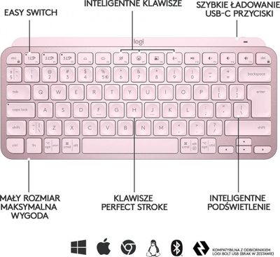 Tastierë Logitech MX Keys Mini Wireless (920-010500), UK, rozë