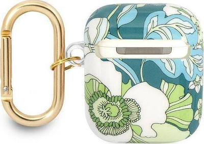Mbulesë mbrojtëse Guess Flower Strap për AirPods, poliuretan, me rrip dekorativ, jeshile