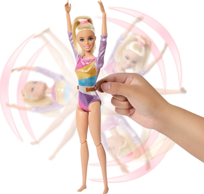 Kukull Barbie Gymnastics, set me gjëra shtesë, bjonde, shumëngjyrëshe