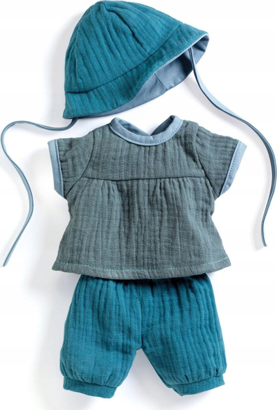 Set veshjesh kukulle Djeco Pomea Summer, 30 34 cm, pambuk, blu