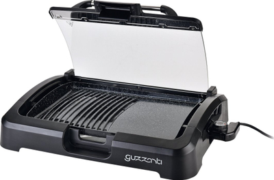Grill elektrik tavoline Guzzanti GZ 343, pllakë qeramike, kapak xhami, i zi