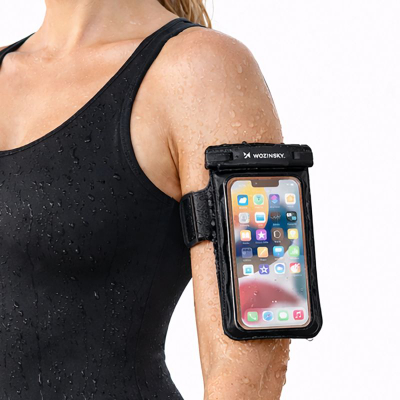 Këllëf uji–rezistent për telefon Wozinsky WWE-01 me rrip krahu, PVC, i zi