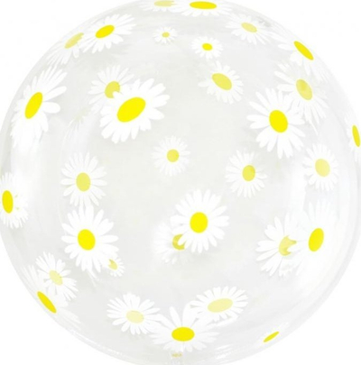 Balon dekorativ Godan Aqua Daisies, 20", transparent me margarita të bardha