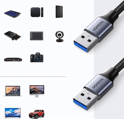 Kabllo USB UGREEN USB 3.0 A në A, 5Gbps, najlon, e zezë