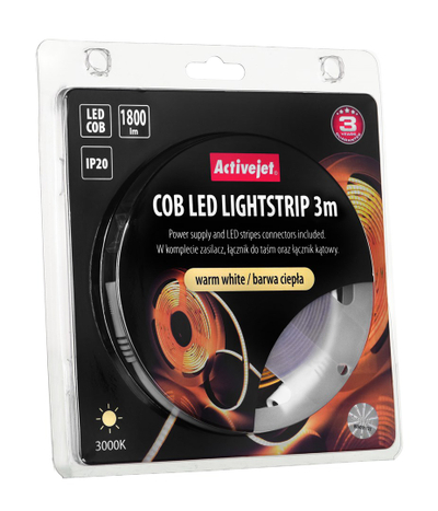 LED лента Activejet AJE-COB, 3m, 1800lm, IP20, топло бела