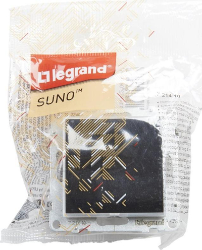 Buton shtypës me ndriçim Legrand SUNO 721410, 6A 250V, terminale automatike, i zi