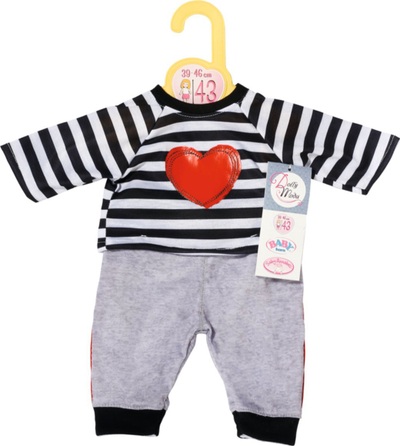 Veshje sportive për kukull Zapf Dolly Moda, për Baby Born 43 cm, me vija bardhezi