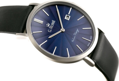 Orë dore G. Rossi 10853A Slim, mekanizëm kuarc, rrip lëkure, blu navy