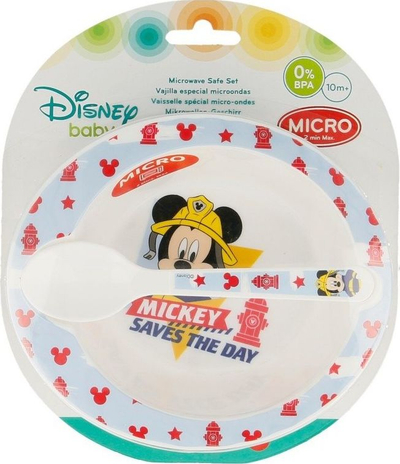 Set tas dhe lugë Disney Baby Mickey Mouse, pa BPA, i hedhshëm në mikrovalë, i bardhë