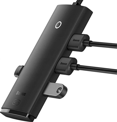 Hub USB Baseus Lite, 4 porta USB 3.0, lidhje USB Type‑C, 0.25 m, i zi