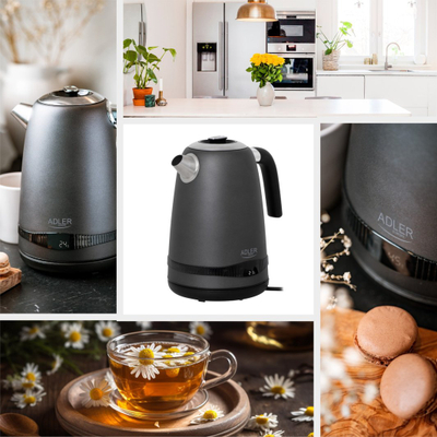 Çajnik elektrik Adler AD 1295, 1.7L, çelik inox, gri satin