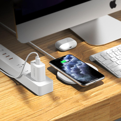 Karikues wireless Choetech T550-F, QC 3.0, 15W, i bardhë + adapter 18W
