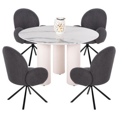 Set ngrënieje 5-pjesësh Tavolinë Dorik & 4 kolltukë Winon (HM11978), gri