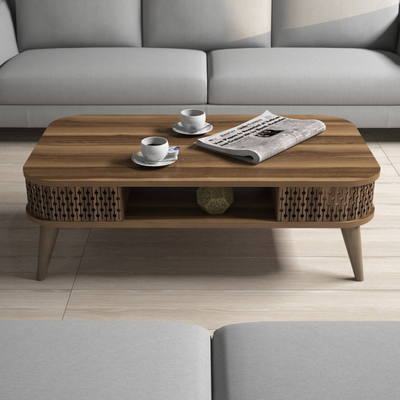 Tavolinë ulëse ScanMod Design Crook, 105x60x35cm, druri melamine, ngjyrë arre