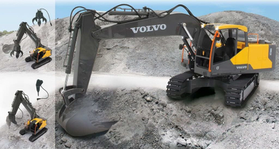 Lodër eskavator Jamara Volvo EC160E me telekomandë 2.4GHz, shkallë 1:16, i verdhë