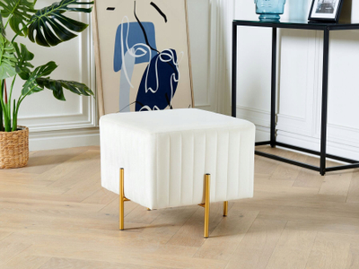 Tabure kadife Footstool, 48 x 48 cm, këmbë metalike ngjyrë ari, krem