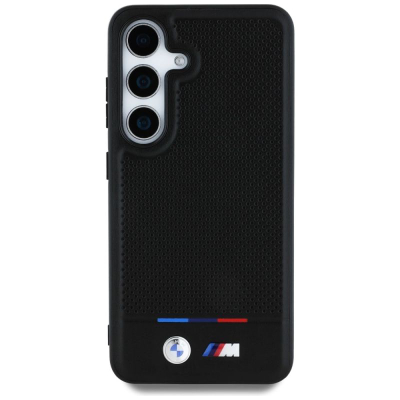 Mbulesë telefoni BMW Leather Tricolor MagSafe për Samsung Galaxy S25 Plus, lëkurë, me magnet, e zezë