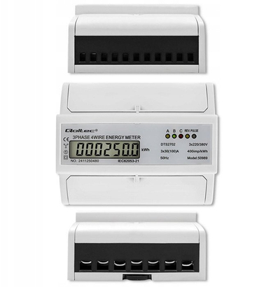 Matës energjie Qoltec, trefazor, për shina DIN, 400V