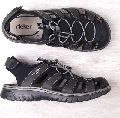 Sandale burrash të mbyllme Rieker M26770, taban 3cm, imitim lëkure, ngjyrë e zezë