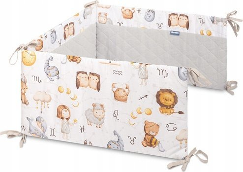 Mbrojtës krevati për bebe MUSLIN Zodiac, 120x60 cm, pambuk, gri