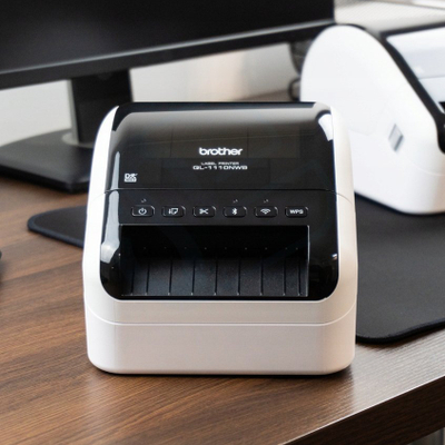 Printer etiketash Brother QL-1110NWB, termik, LAN dhe USB, i bardhë