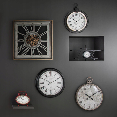Orë muri katrore Atmosphera Interior Designer, metalike, mekanizëm i qetë, gri