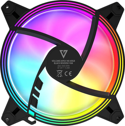 Вентилатор ARGB Volcano Apex 140, 140 mm, обратен, црн