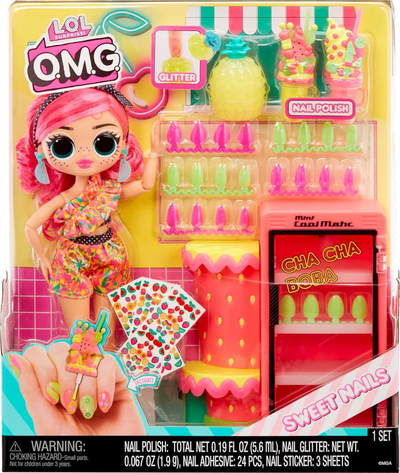 Set loje LOL Surprise OMG Sweet Nails Pinky Pops Sprinkles Shop, kukull me aksesorë thonjsh, për fëmijë 4+