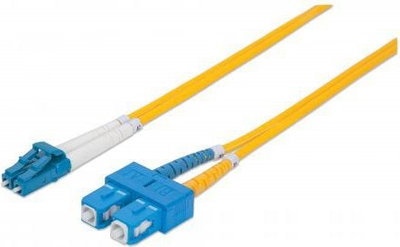 Kabllo fibër optike LC në SC UPC, 1 m, OS2 Singlemode, duplex, e verdhë
