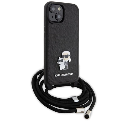Mbrojtëse telefoni Karl Lagerfeld KLHCP15MSAKCPSK, për iPhone 15 Plus 6.7", hardcase crossbody Saffiano, e zezë