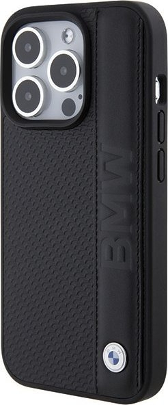 Футрола за телефон BMW Leather Textured Stripe за iPhone 15 Pro 6.1", црна